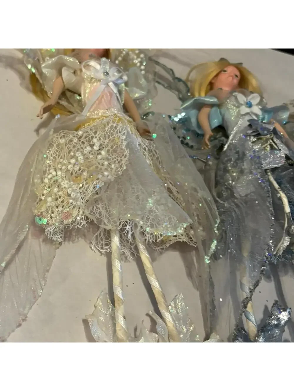 Set Of 3 Vintage Sparkling Fairies Glitter Wings Tulle Hanging Decor Ornaments